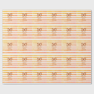Orange red striped 50th birthday brown name retro wrapping paper