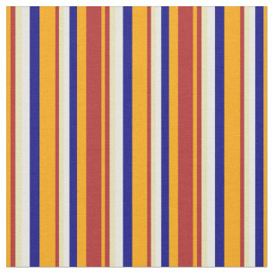 Orange, Red, Tan, White & Blue Coloured Lines Fabric