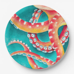 Orange Red Tentacles Paper Plate
