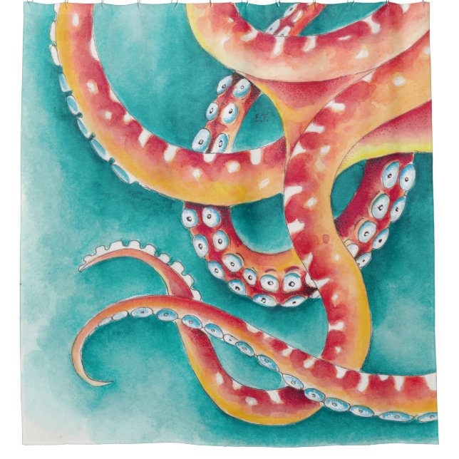 Orange Red Tentacles Shower Curtain (Front)