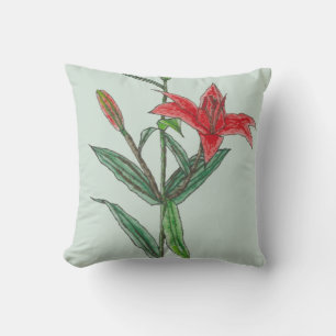 Orange Red Tiger Lily Flower on Blue Green Cushion