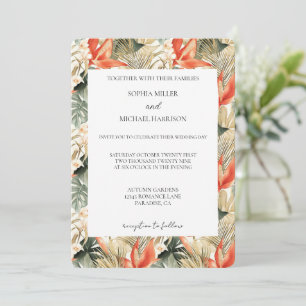 Orange Red Tropical Jungle Floral Wedding Invitation