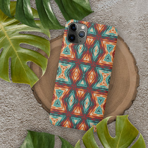 Orange Red Turquoise Ethnic Mosaic Art Pattern iPhone 16 Pro Max Case