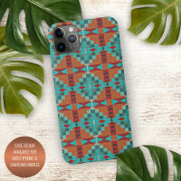 Orange Red Turquoise Teal Mosaic Art Pattern