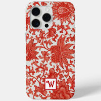 Orange Red Vintage Chinese Floral Pattern Monogram