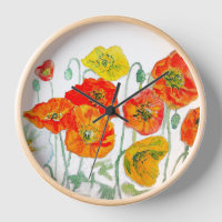 Orange Red Yellow Poppy Watercolor Cushion White