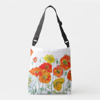 Orange Red Yellow Poppy Watercolor Cushion White