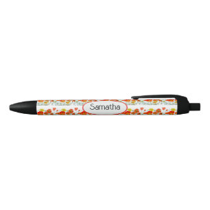 Orange Red Yellow Poppy Watercolor Girls Name Black Ink Pen