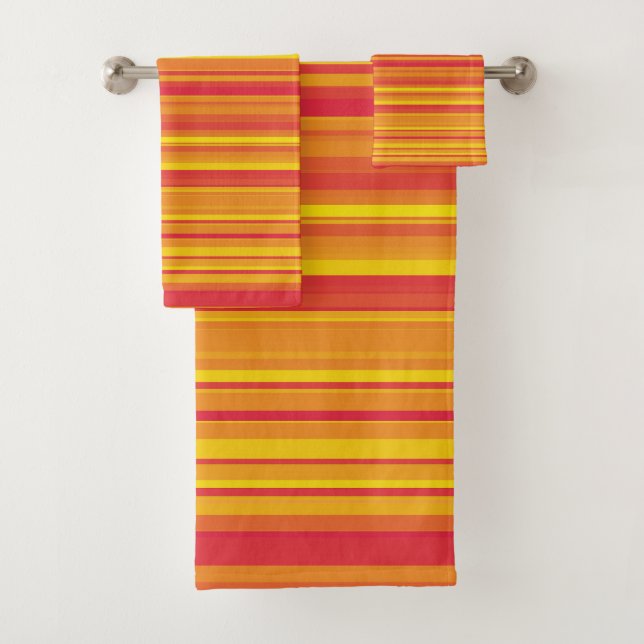 Orange Red Yellow Stripes Bath Towel Set (Insitu)