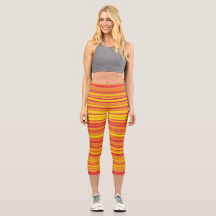 Orange Red Yellow Stripes Capri Leggings