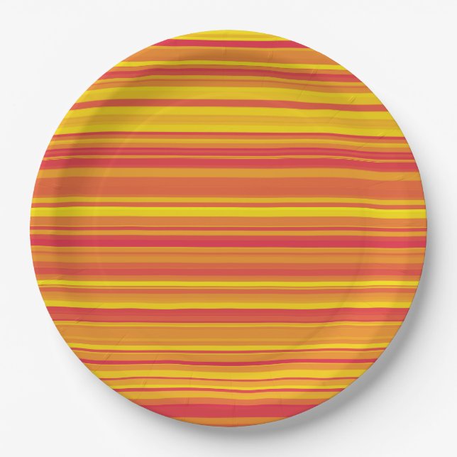 Orange Red Yellow Stripes Paper Plate (Front)