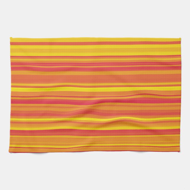 Orange Red Yellow Stripes Tea Towel (Horizontal)