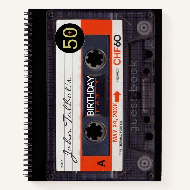 Orange Retro Audiotape 50th birthday Guest Book 2 (Front)