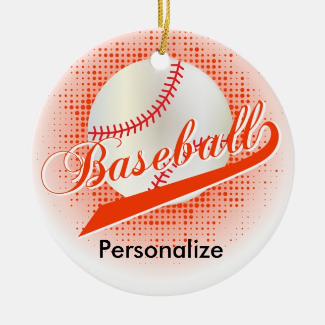 Orange Retro Baseball Style Ceramic Tree Decoration (Front)