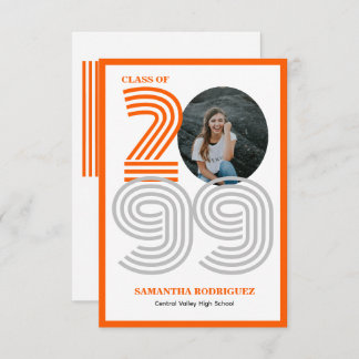 Orange Retro Big Numbers Graduation Photo Invitation