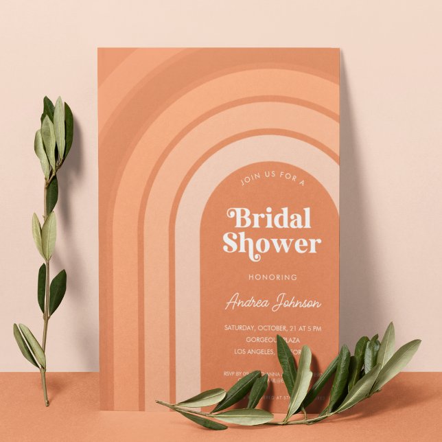 Orange Retro Boho Rainbow Peach Bridal Shower Invitation (Creator Uploaded)
