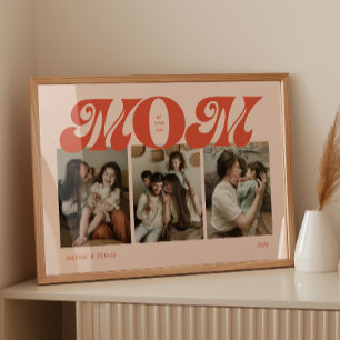 Orange Retro Bold Mom 3 Photo Collage Poster