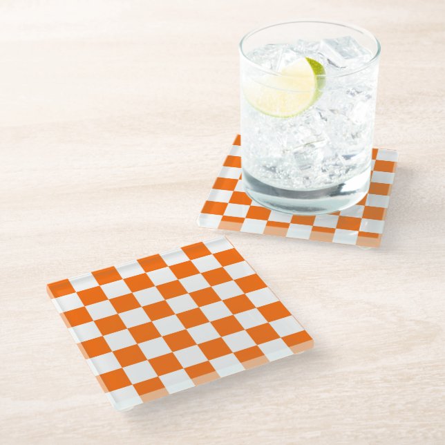 Orange Retro Checks Chequerboard Pattern   Glass Coaster (Angled)