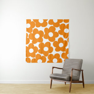 Orange Retro Daisies #1 #decor #art Tapestry