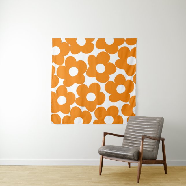 Orange Retro Daisies #1 #decor #art Tapestry (In Situ)