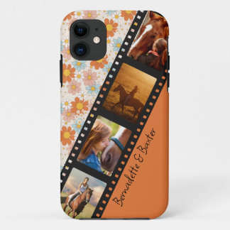 Orange Retro Daisy 4 Photo Horse Collage Name Case-Mate iPhone Case