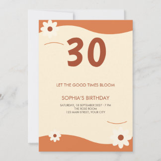 Orange Retro Daisy Milestone Birthday Invitation