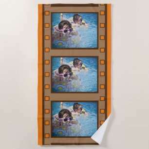 Orange Retro Film Strip Photo Beach Towel
