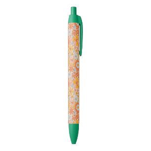 Orange Retro Flower Pattern Black Ink Pen
