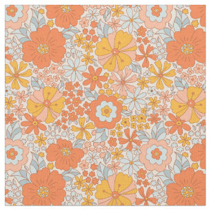 Orange Retro Flower Pattern Fabric