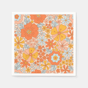 Orange Retro Flower Pattern Napkin