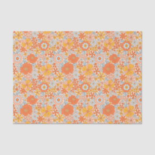 Orange Retro Flower Pattern Tissue Paper