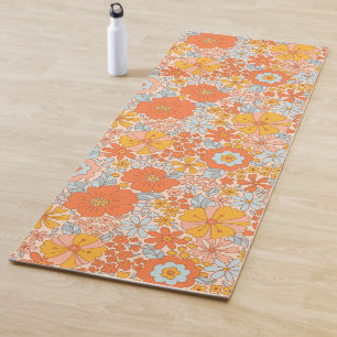 Orange Retro Flower Pattern Yoga Mat
