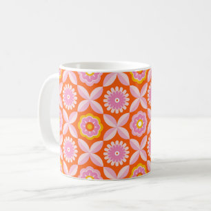 Orange retro flowers coffee mug