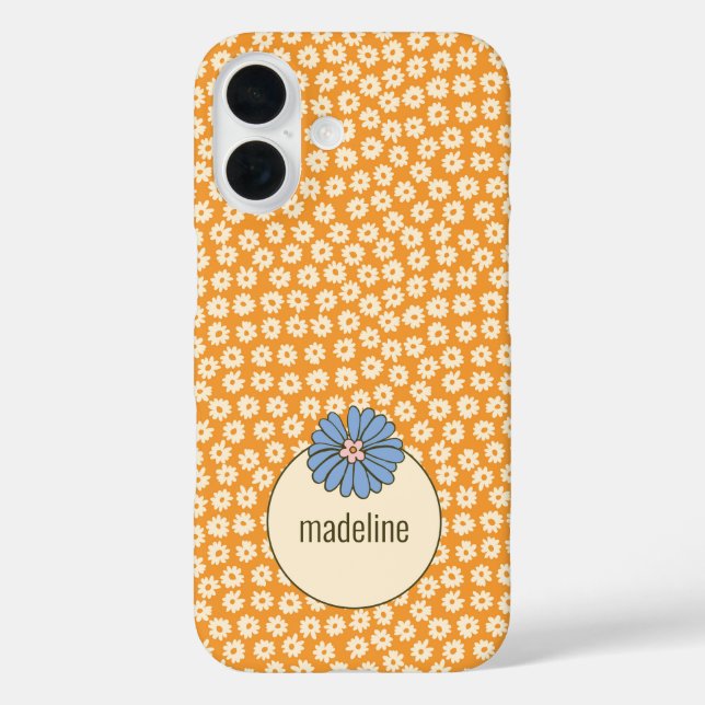 Orange Retro Girly Flower Pattern Case-Mate iPhone Case (Back)