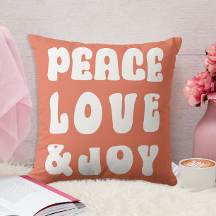 Orange Retro Groovy Peace Love Joy Holiday Cushion
