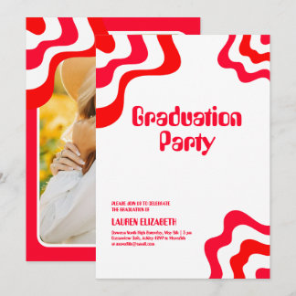 Orange Retro Groovy Photo Graduation Invitation