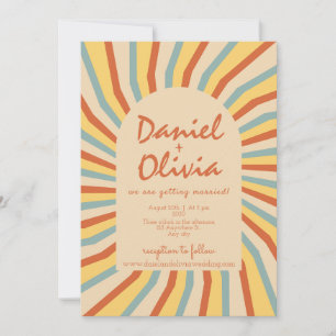 Orange Retro Line with Photo Wedding Invitation