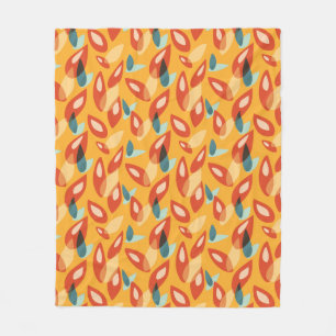 Orange Retro Modern Geometric Leaves 70s Pattern Fleece Blanket