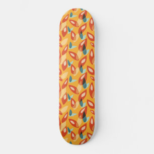 Orange Retro Modern Geometric Leaves 70s Pattern Skateboard