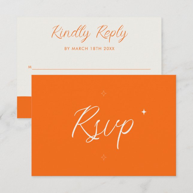 Orange Retro Modern Minimalist Bold Wedding RSVP Card (Front/Back)