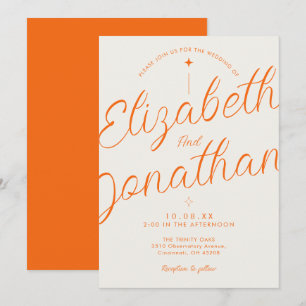 Orange Retro Modern Script Bold Wedding Invitation