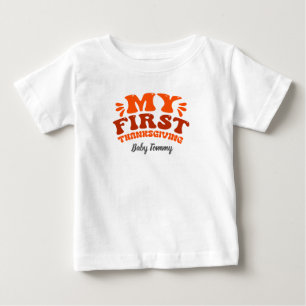 Orange Retro My First Thanksgiving editable Baby T-Shirt