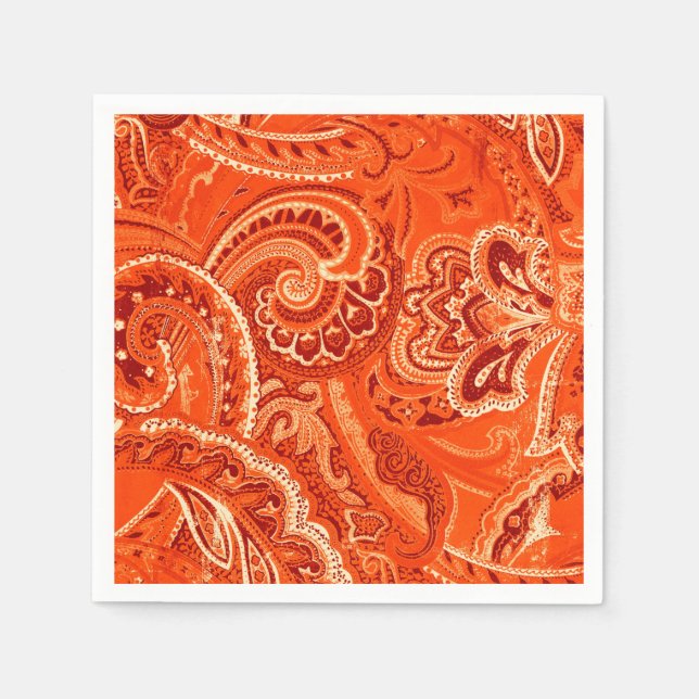 Orange Retro Paisley Bandanna/Bandanna Napkin (Front)
