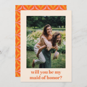 Orange Retro Pattern Fun Maid of Honour Proposal Card