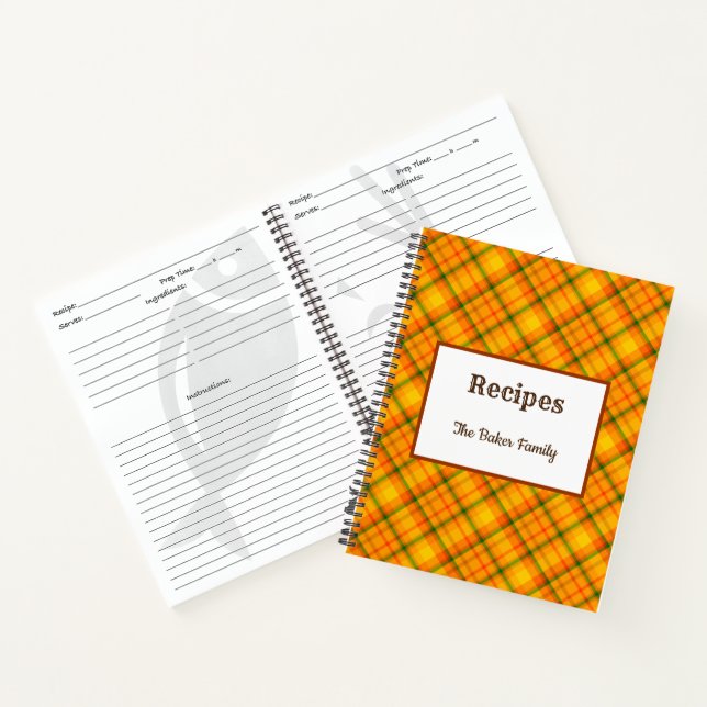 Orange Retro Plaid Editable Recipe Notebook (Inside)