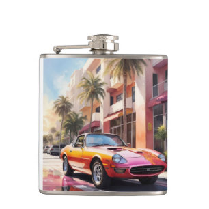 Orange Retro Sport Car on Your Pocket Hip Flask