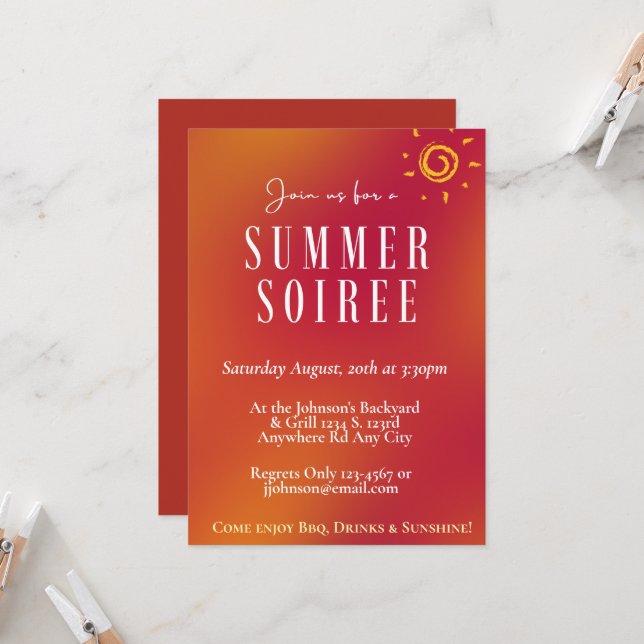 Orange Retro Sunset Gradient Summer Soirée Party Invitation (Front/Back In Situ)