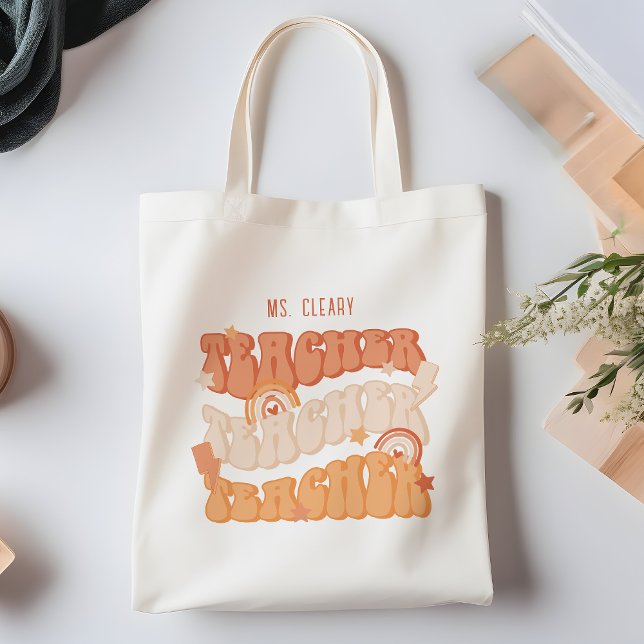 Orange Retro Teacher Appreciation Personalised Tote Bag (Creator Uploaded)