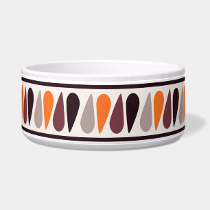 Orange Retro Teardrop Pattern Ceramic Dog Bowl