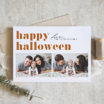 Orange Retro Typography Happy Halloween Two Photo  Holiday Card<br><div class="desc">Happy Halloween ! Send Halloween greetings to family and friends with this customisable photo Halloween card. It features retro bold typography. Personalise by adding your details. This custom Halloween card is available on other cardstock. Matching items are available.</div>